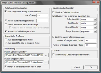 Image Surfer Pro configuration dialog with selected inputs enabled