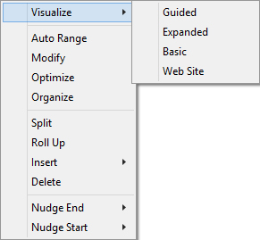 Fusker collection view menu with Visualize highlighted and submenu present
