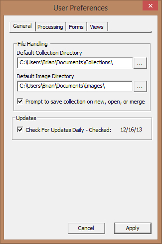 Image of User Preferences Dialog with the General tab selected - nothing highlighted