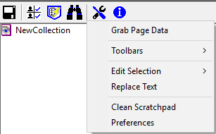 Drop down menu that appears when the wrench button is clicked