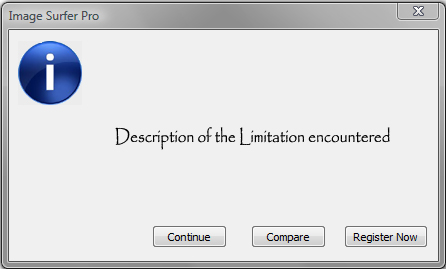 Free version limitation dialog with generic text