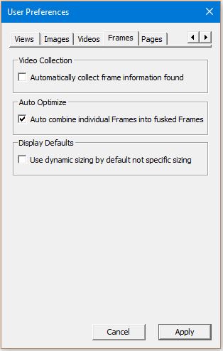 Image of User Preferences Dialog with the Frames tab selected - nothing highlighted