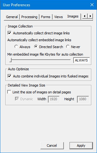 Image of User Preferences Dialog with the Images tab selected - nothing highlighted