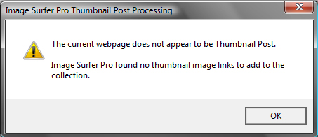Screen capture of dialog which tells the user the page was not a thumbnail post