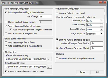 Image Surfer Pro configuration dialog