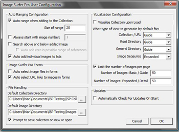 Image Surfer Pro configuration dialog with selected inputs enabled