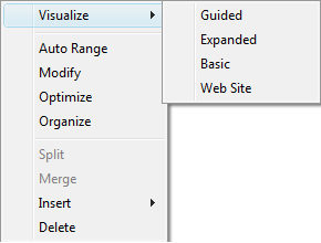 Screen capture of popup menu with Visualization submenu expanded