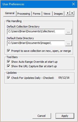 Image of User Preferences Dialog with the General tab selected - nothing highlighted
