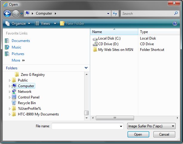 Screen capture of standard windows file browser interface