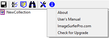 Image Surfer Pro toolbar with information window present