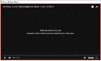 Screen capture of the IE Display of a blocked frame reference