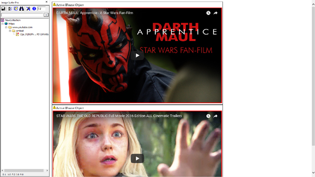 Image Surfer Pro visualization page showing the two starwars videos on the same page