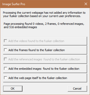 If no data was automatically added to the Fusker Collection this dialog allows the user to decide what extracted data they want addd to the fusker collection.