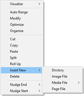 Fusker collection view menu with Insert highlighted and submenu present