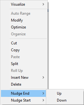 Fusker collection view menu with Nudge End highlighted and submenu present
