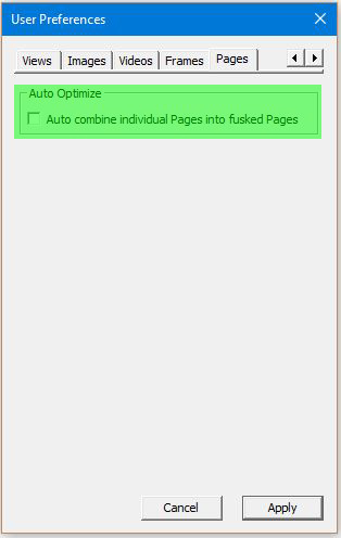 Image of User Preferences Dialog with the Pages tab selected - Auto combine files highlighted