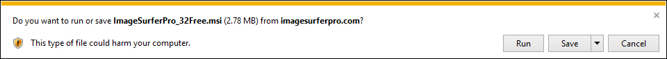 Screen capture of Windows request to run or save a file