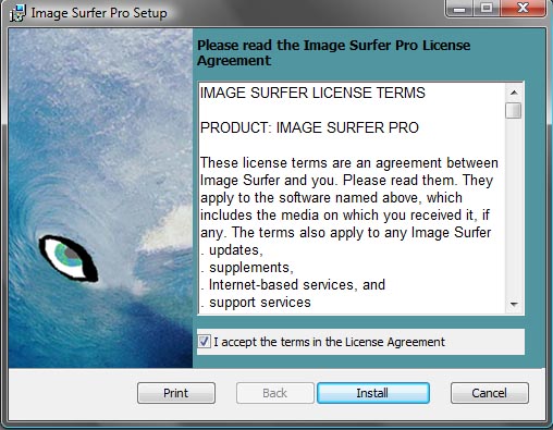 Screen capture of Image Surfer Pro License Agreement during installation