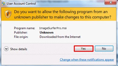 Screen capture of User Access Control warning of non-verified software publisher