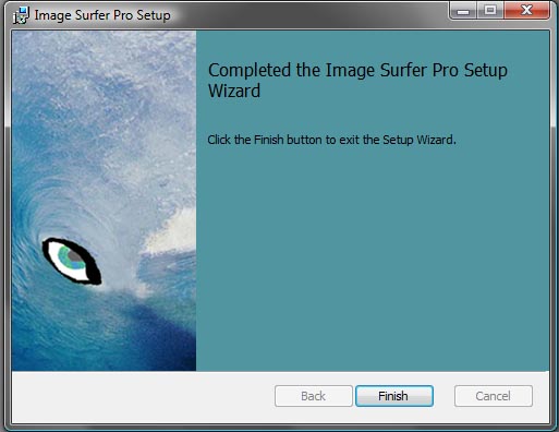 Screen capture of Image Surfer Pro installation completed window